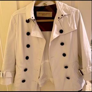 Burberry Brit White Double-Breasted Trench Coat with Black Buttons